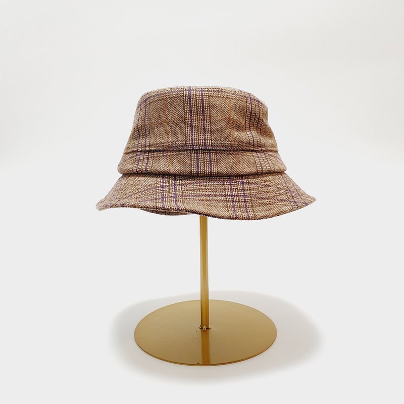 【HiGh MaLi 】ブリティッシュディスク ジェントルマンハットパープルラインコーヒーグリッド#服料#Good towear - 帽子 - コットン・麻 カーキ