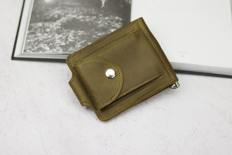 Mens Leather Wallet With Money Clip / Card Holder and Coin Purse / Women Wallet - Wallets - Genuine Leather Khaki