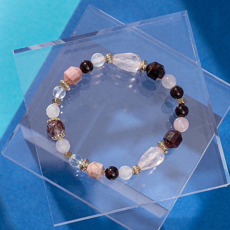 New Hope ‧ hair Bronze red pink crystal Stone crystal natural stone elastic bracelet -E40037 - สร้อยข้อมือ - วัสดุอื่นๆ หลากหลายสี