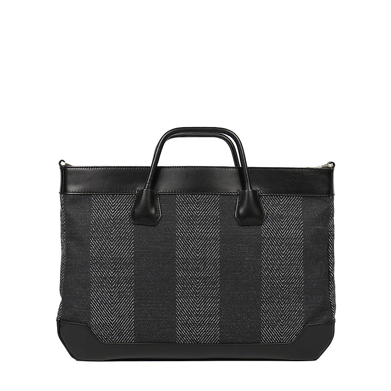 Show new product【Lawyer】textured canvas yuppie briefcase - black gray herringbone pattern - กระเป๋าเอกสาร - ผ้าฝ้าย/ผ้าลินิน สีเทา