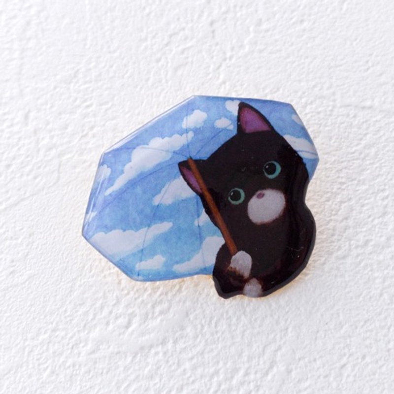 Rainy Day Kitten Brooch (Sky Blue) - เข็มกลัด - พลาสติก 