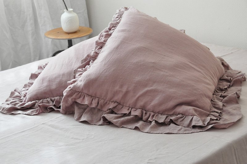 亞麻 枕頭/咕𠱸 多色 - 70 colors double ruffled linen pillow cover | Custom size pillowcase with ruffle