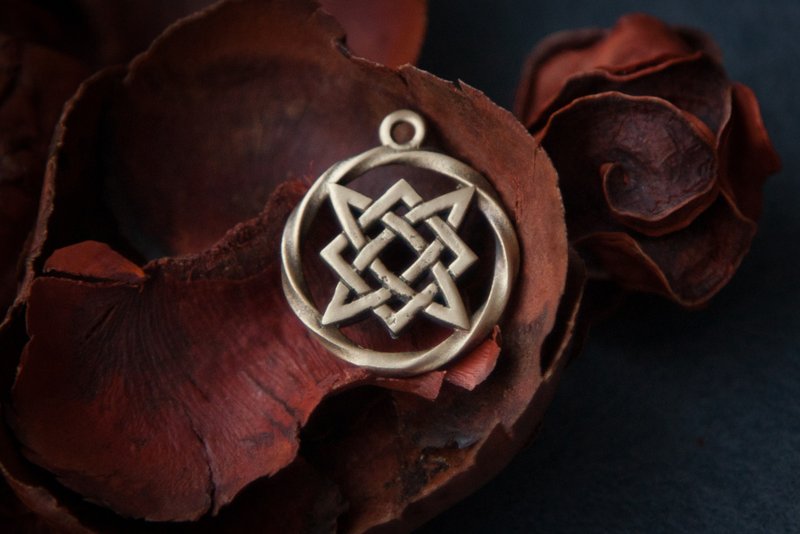 Lada star slavic pendant. Viking knot necklace. Female amulet jewelry. Pagan - Necklaces - Other Metals Orange