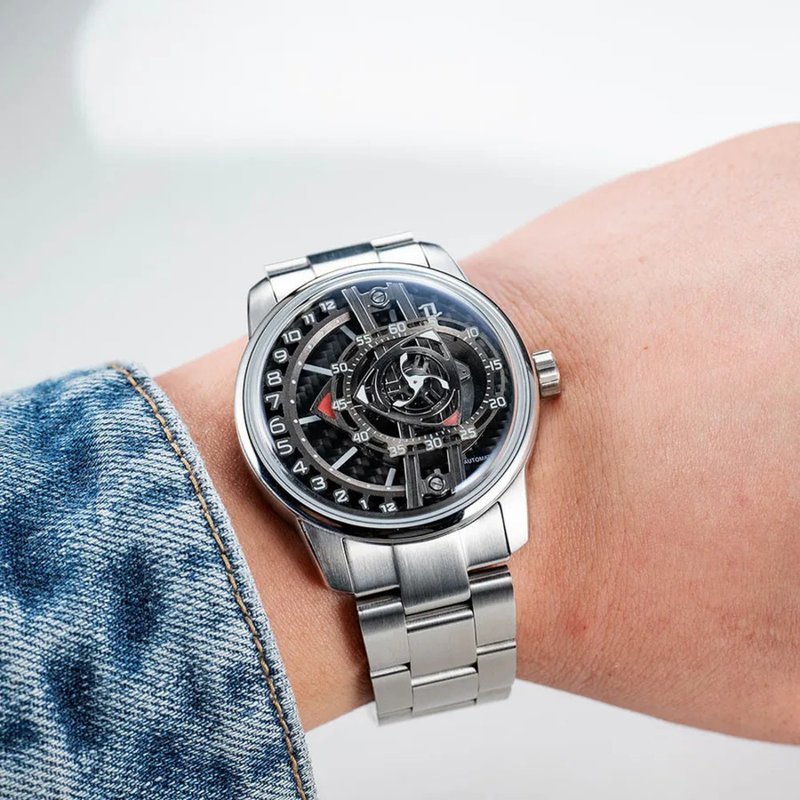 OBLVLO 歐弗洛  JM轉子系列腕表-碳纖黑鋼帶 - 男錶/中性錶 - 碳纖維 銀色