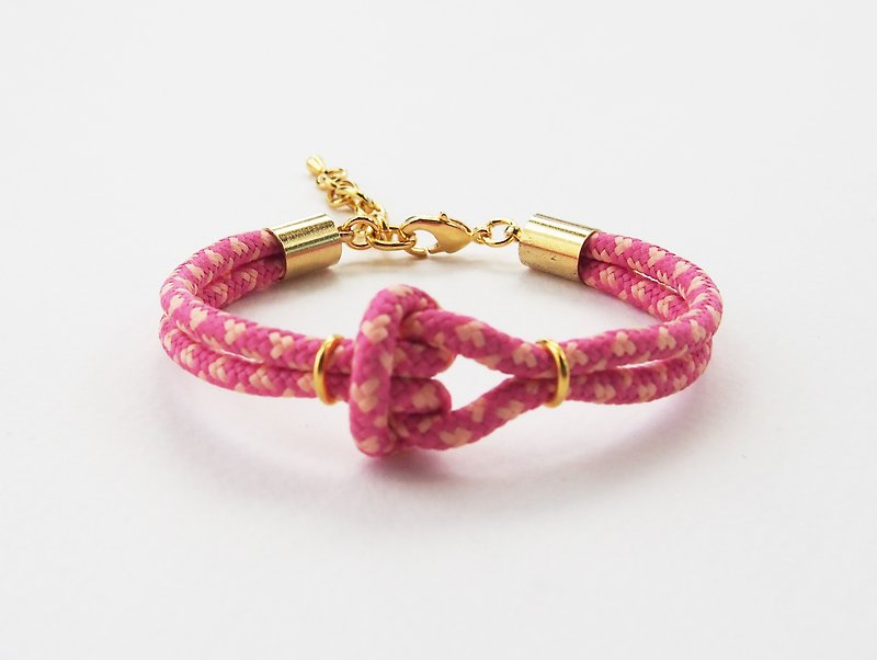Pink mix yellow knot cord bracelet - สร้อยข้อมือ - วัสดุอื่นๆ สึชมพู