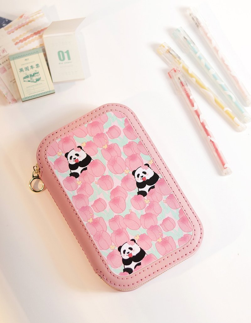 Handmade leather top layer patchwork biscuit bag passport bag bill storage panda flower - กระเป๋าแมสเซนเจอร์ - หนังแท้ หลากหลายสี