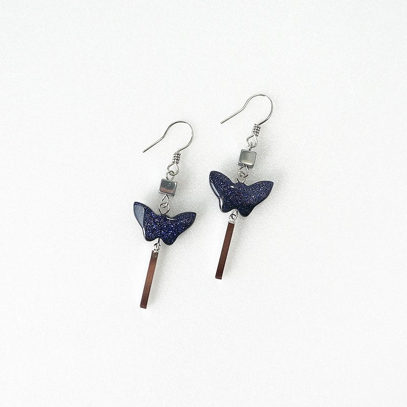 Butterfly Dark Blue Sandstone Cute Drop Earrings - ต่างหู - เครื่องประดับพลอย 