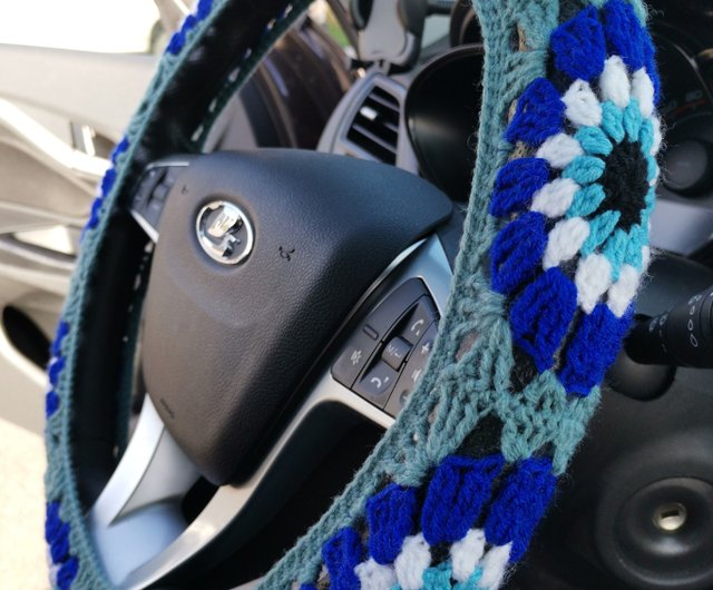 Evil Eye Blue Steering Wheel Cover For Women, Crochet Wheel Cover