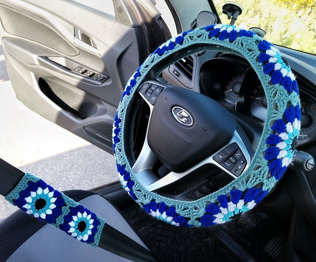 Evil Eye Blue Steering Wheel Cover For Women, Crochet Wheel Cover