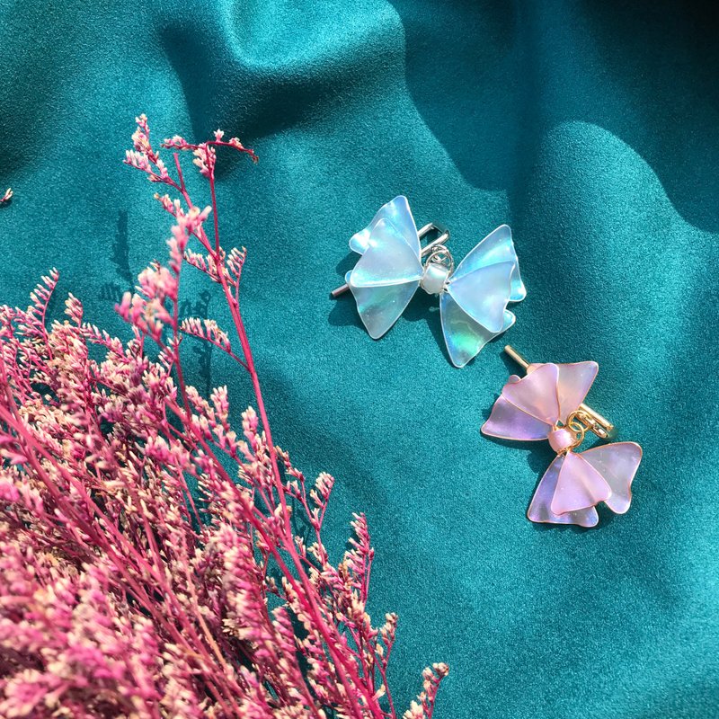 精靈蝴蝶結 髮飾 馬尾髮叉 小馬鉤 馬尾勾  手作髮飾接單製作 - 髮夾/髮圈 - 樹脂 藍色