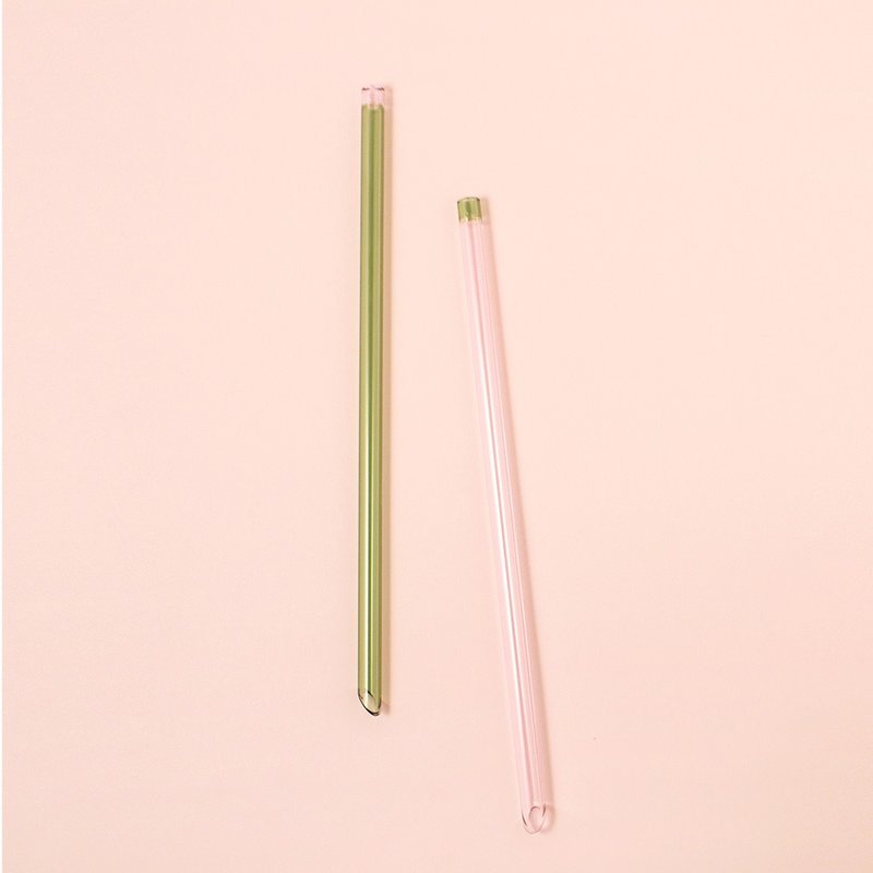 GOODGLAS | Two-color straws in a single set-pink & green/straight style - หลอดดูดน้ำ - แก้ว สีใส