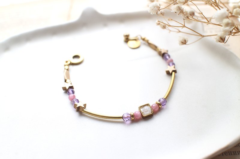 小粉星-紫水晶 碧璽 黃銅手環 - 手鍊/手鐲 - 其他金屬 多色