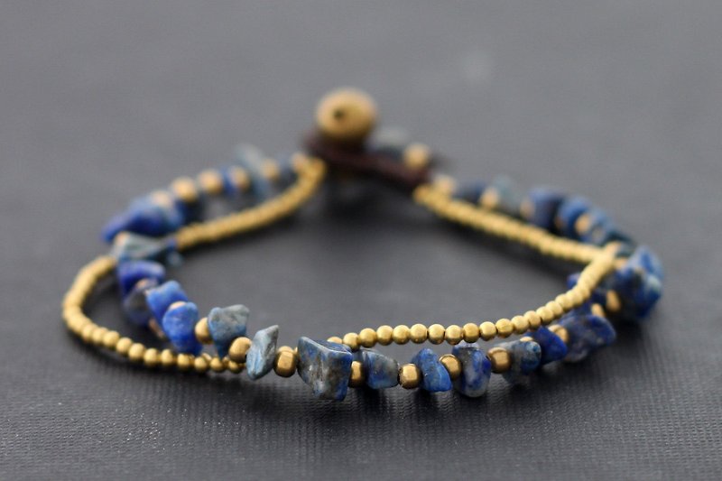 Lapis Stone Brass Double Strand Bracelets Simple Beaded - สร้อยข้อมือ - หิน สีน้ำเงิน