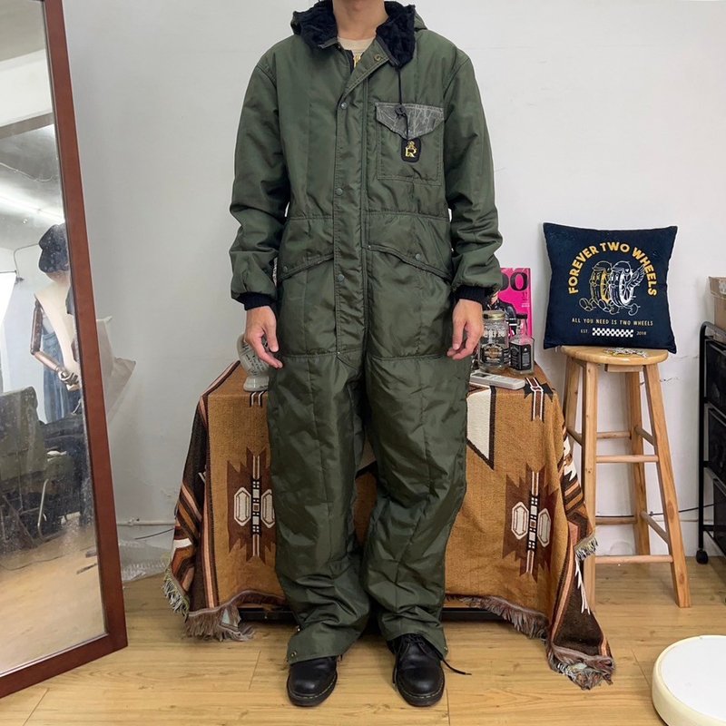 RefrigiWear 美國製 連身工作服 連帽鋪棉 軍綠 工作褲 二手 古著 - 男長褲/休閒褲 - 其他材質 綠色