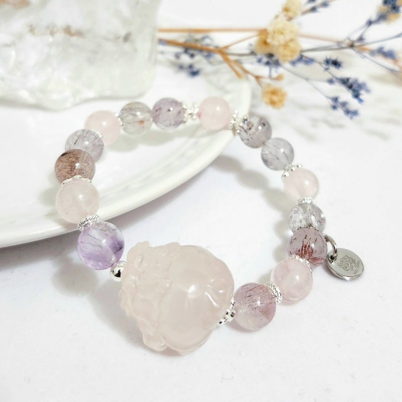 粉晶龍龜、仙女超七手鍊 /全方位功效、招桃花之水晶 - 手鍊/手環 - 水晶 粉紅色