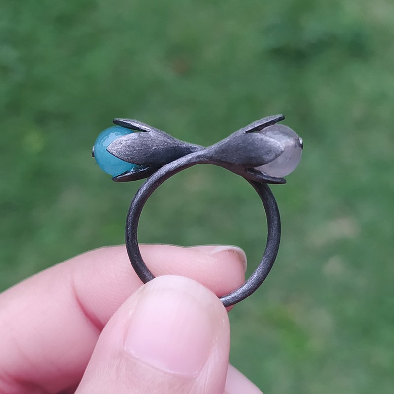 【雙11折扣】Silver ring, Lucky stone , adjustable ring ,Rose Quartz , Aquamarine - 戒指 - 純銀 