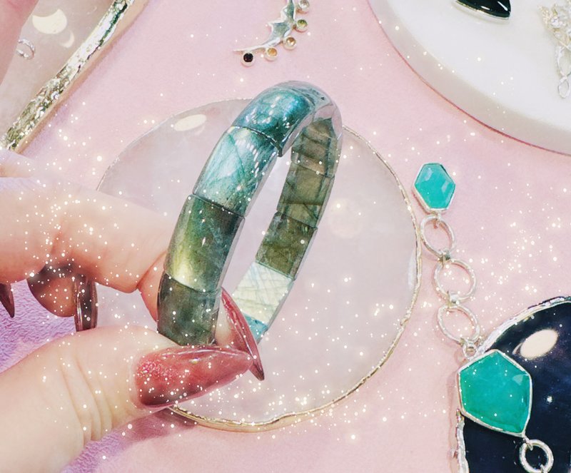 Green 拉長石綠綠寶 - 手鍊/手鐲 - 半寶石 綠色