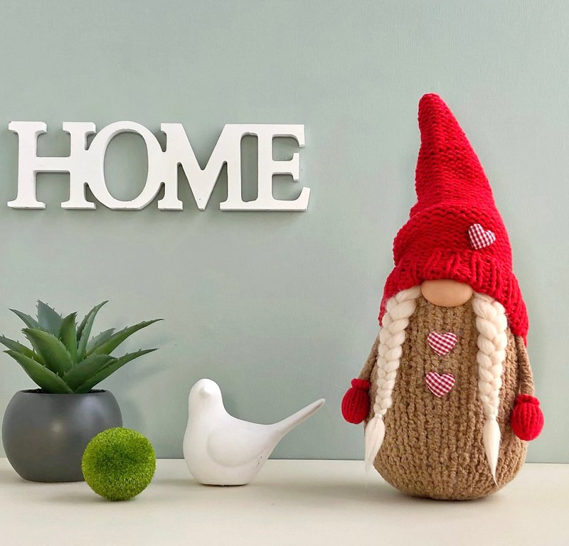 Home life decor, Cute gift for girlfriend, Love gnome figurines - ตุ๊กตา - ขนแกะ สีแดง