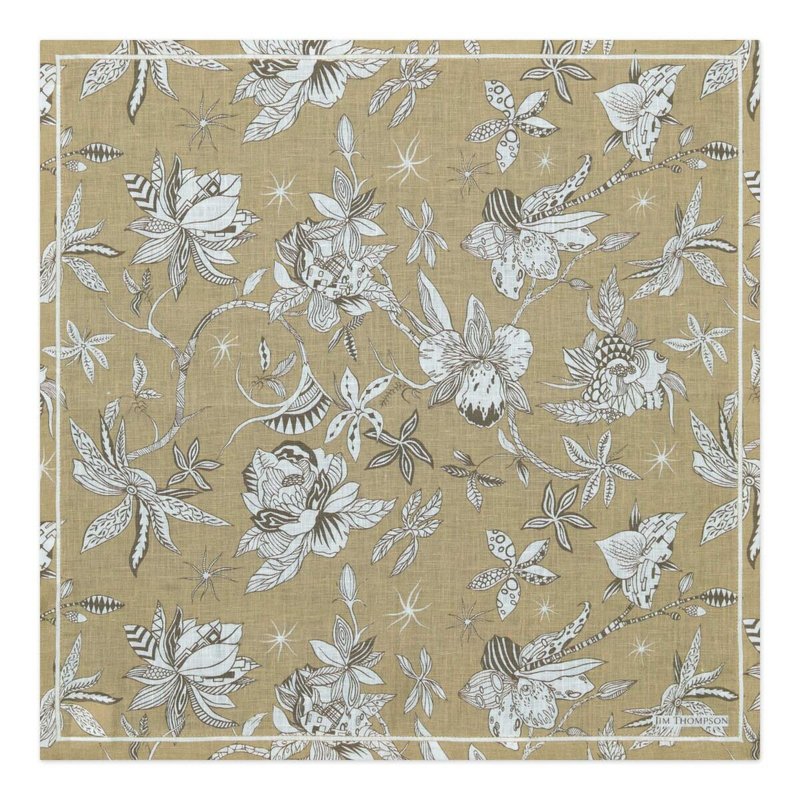 泰國 方巾 Orchid and Spike Linen Napkin - Beige - 手帕 - 亞麻 卡其色
