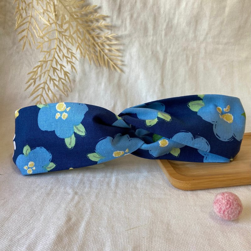 Hairband/Crosshairband/Tea Garden-Blue - ที่คาดผม - ผ้าฝ้าย/ผ้าลินิน สีน้ำเงิน