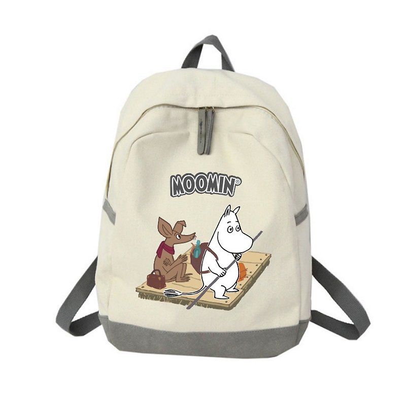 Moomin 噜噜米 authorized - Japanese color side backpack (grey), AE04 - กระเป๋าเป้สะพายหลัง - ผ้าฝ้าย/ผ้าลินิน สีนำ้ตาล