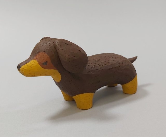 ダックスフント犬の木彫りアートワーク - ショップ easycarving 人形 