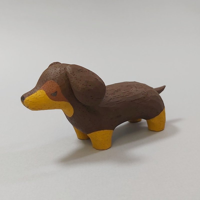 ダックスフント犬の木彫りアートワーク - 人形・フィギュア - 木製 ブラウン