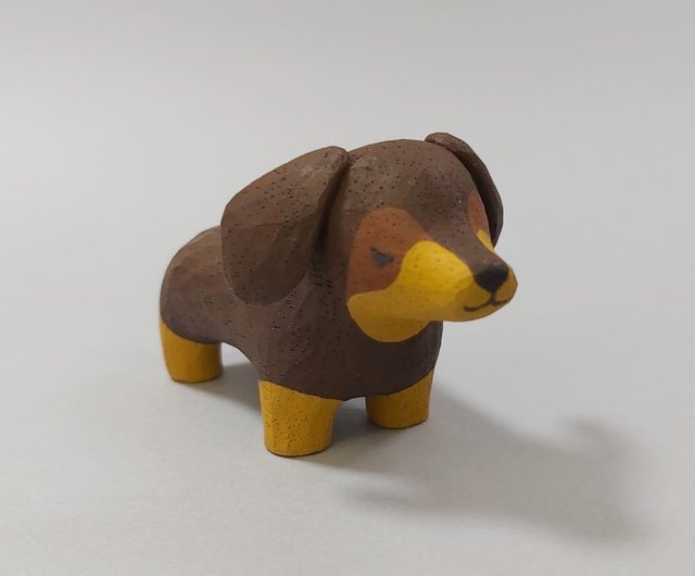 ダックスフント犬の木彫りアートワーク - ショップ easycarving