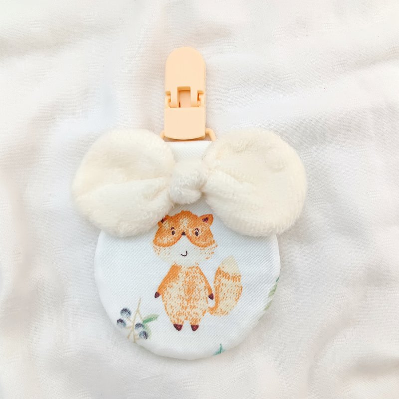 Flower and grass little fox. Round amulet bag with plush bowknot (name can be embroidered) - ซองรับขวัญ - ผ้าฝ้าย/ผ้าลินิน สีเหลือง