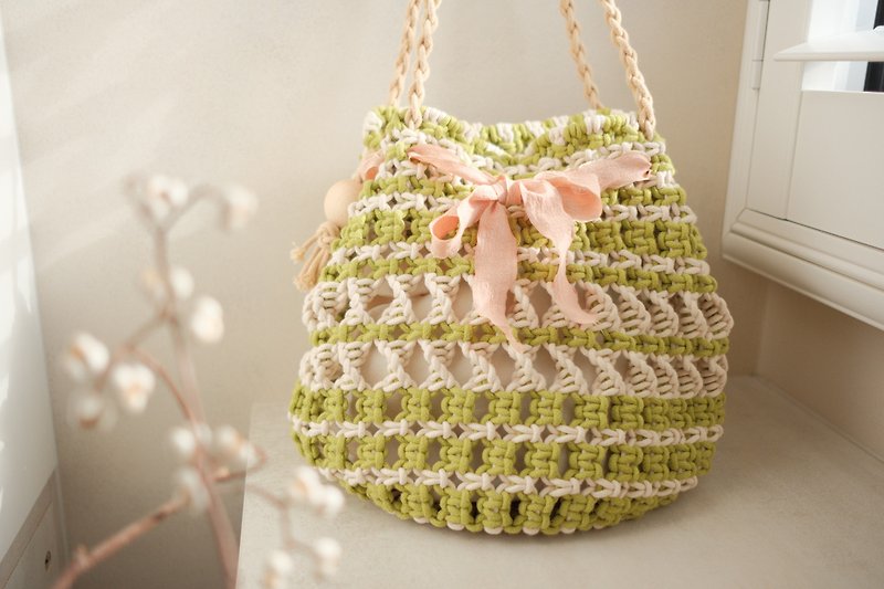 Woven bag bucket bag exclusive original design customized gift - Drawstring Bags - Cotton & Hemp 