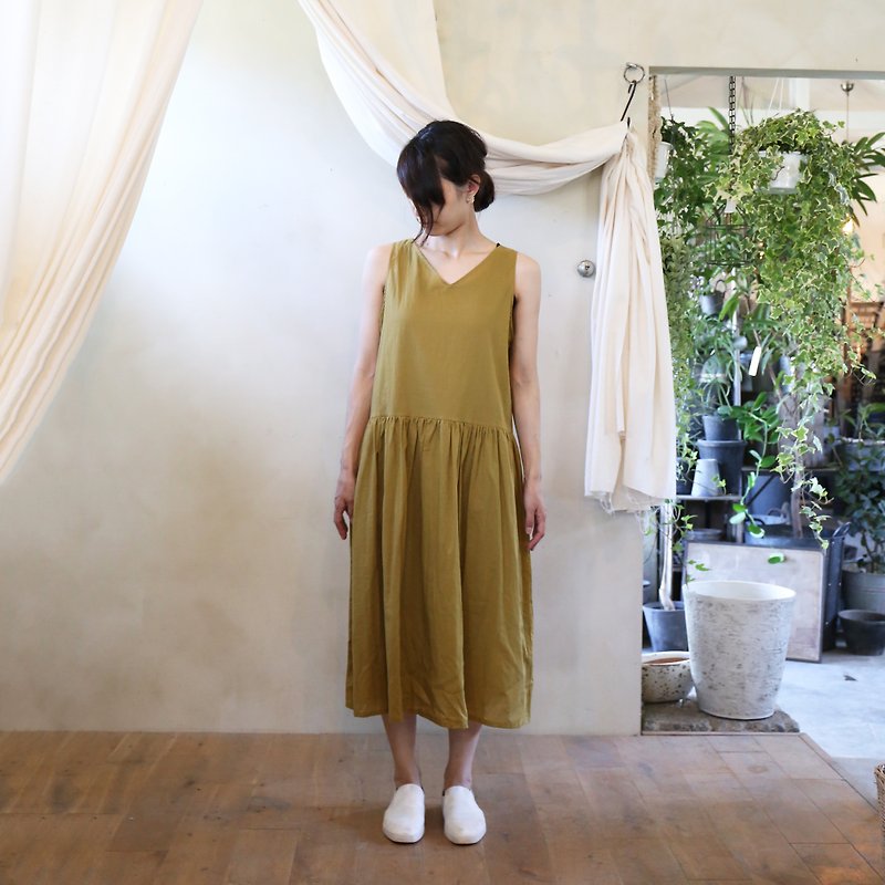 Loose cloth cotton 2 way One-piece dress · mustard - ชุดเดรส - ผ้าฝ้าย/ผ้าลินิน สีเหลือง