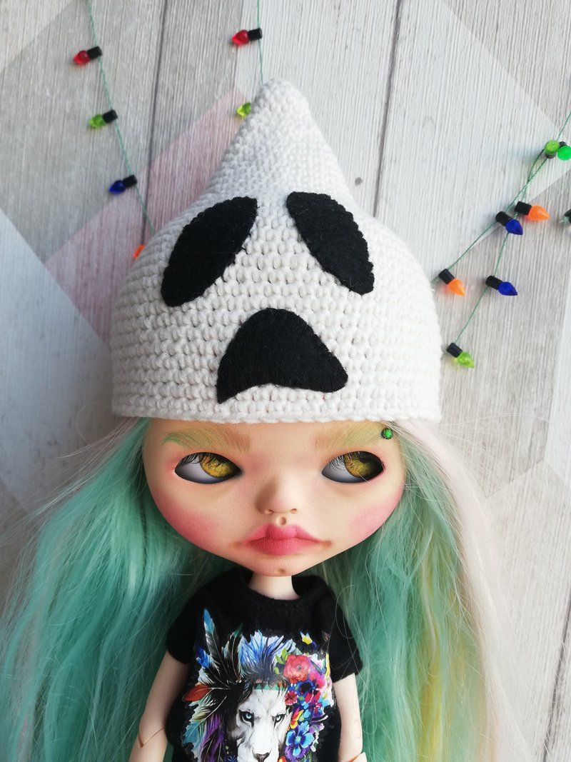 Blythe hat crochet white Ghost - 公仔/玩偶 - 棉．麻 白色