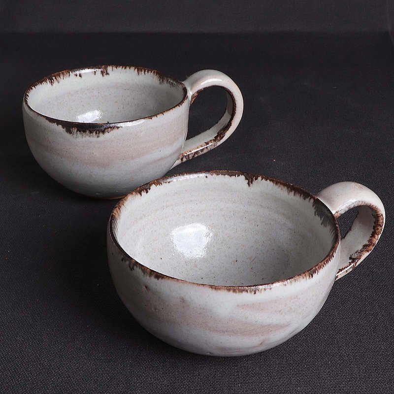 明芽窯 l 白萩釉咖啡杯對杯 - 茶壺/茶杯/茶具 - 陶 白色