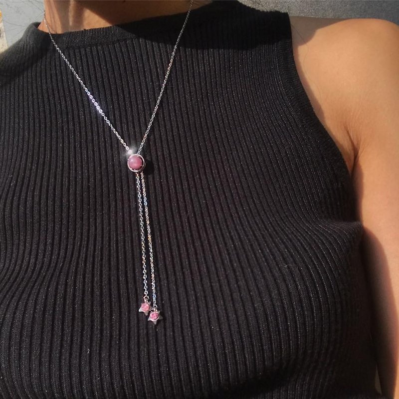 【Lost And Find】  Natural star ruby 925 necklace - Necklaces - Gemstone 