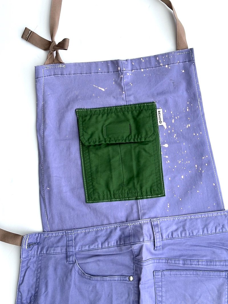 [Sustainable Transformation] REHOW Designer Workwear/Apron_REMAKE Limited Product (Purple + Green Pocket) - Aprons - Other Man-Made Fibers 