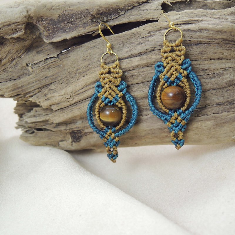 Dormant eyes/ natural stone x Brazilian silk Wax thread earrings - Earrings & Clip-ons - Gemstone Brown