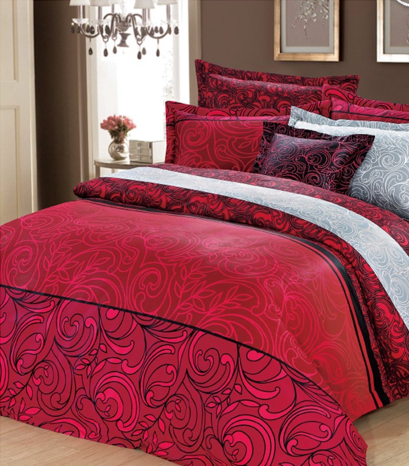 【R797 Elegant Dance of Leaves】100% Cotton Combed 60s, Comforter - Bedding - Cotton & Hemp Red