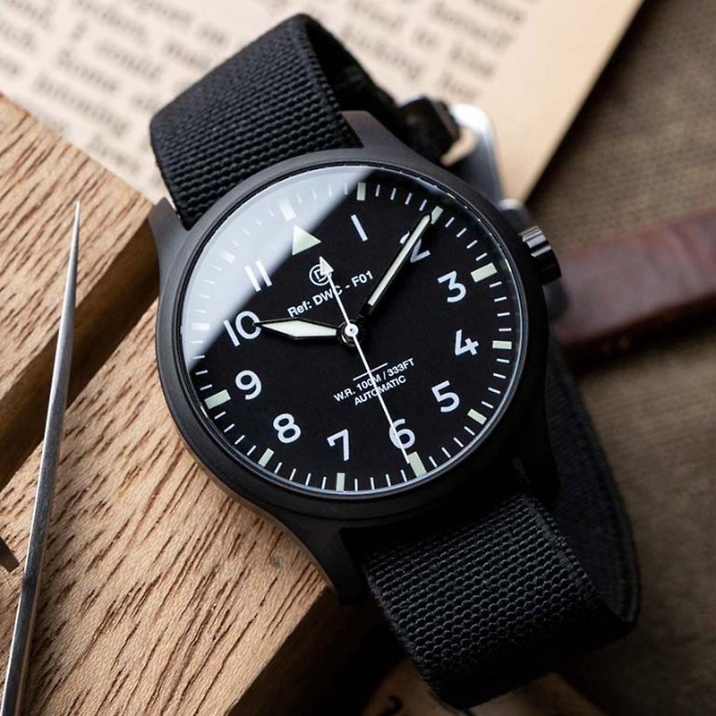 DIY - PVD Black Pilot's Watch with Standard Luminous Watchmaking Set - Japanese Movement - อื่นๆ - โลหะ สีดำ