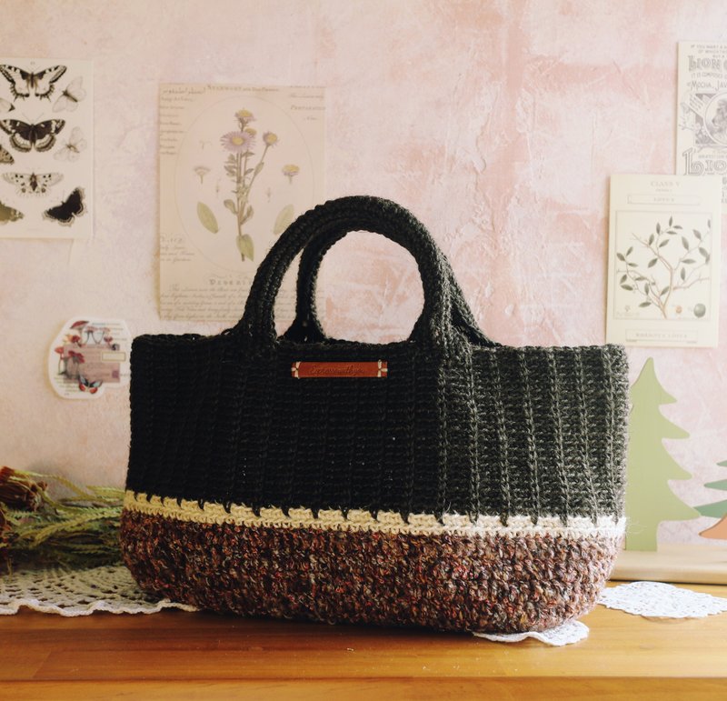 [Ready stock] Handmade hand-woven Linen rope woven bag/handbag/vegetable basket - Handbags & Totes - Cotton & Hemp Brown