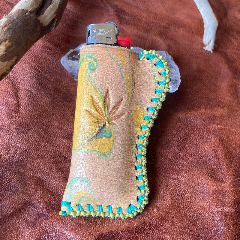 -Weed- Marbled Leather Bic Lighter Cover - Other - Genuine Leather Yellow