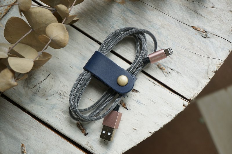 Dark Blue  -Long Style Collector for Earphone - Cable Organizers - Genuine Leather Blue