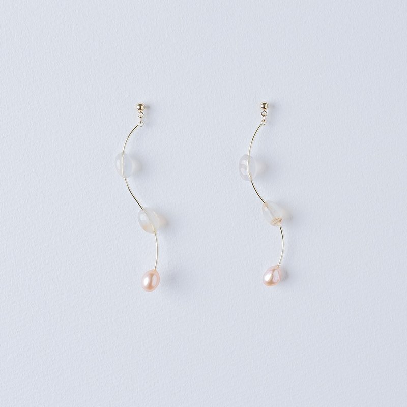 | Rough stone series. Mermaid Tears | Irregular Pearl Agate Stone Dangle Earrings / Pink Orange - Earrings & Clip-ons - Pearl 