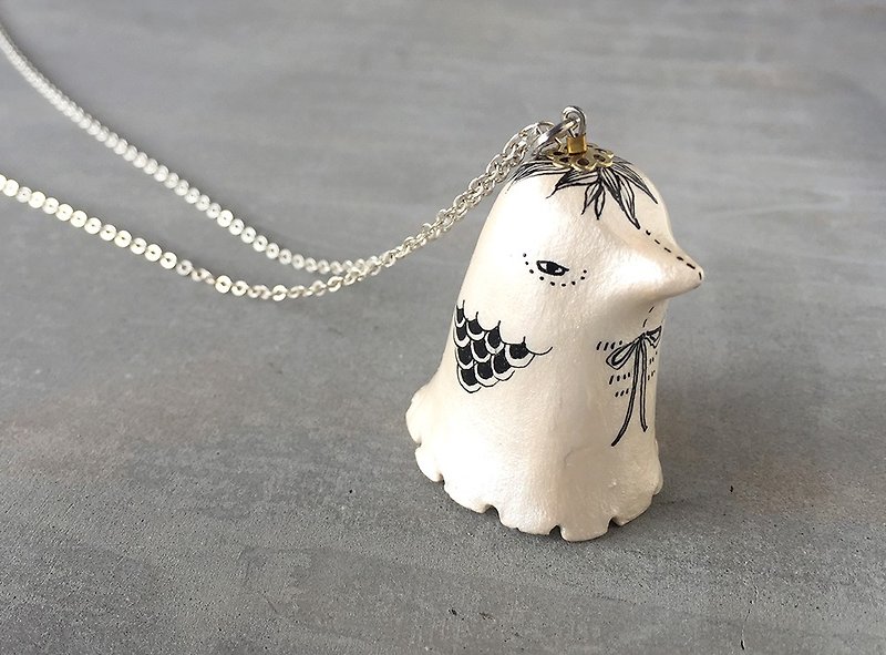 Ceramic pendant - 3D bird necklace - Pearl white with tint of pink colour - Necklaces - Pottery Pink