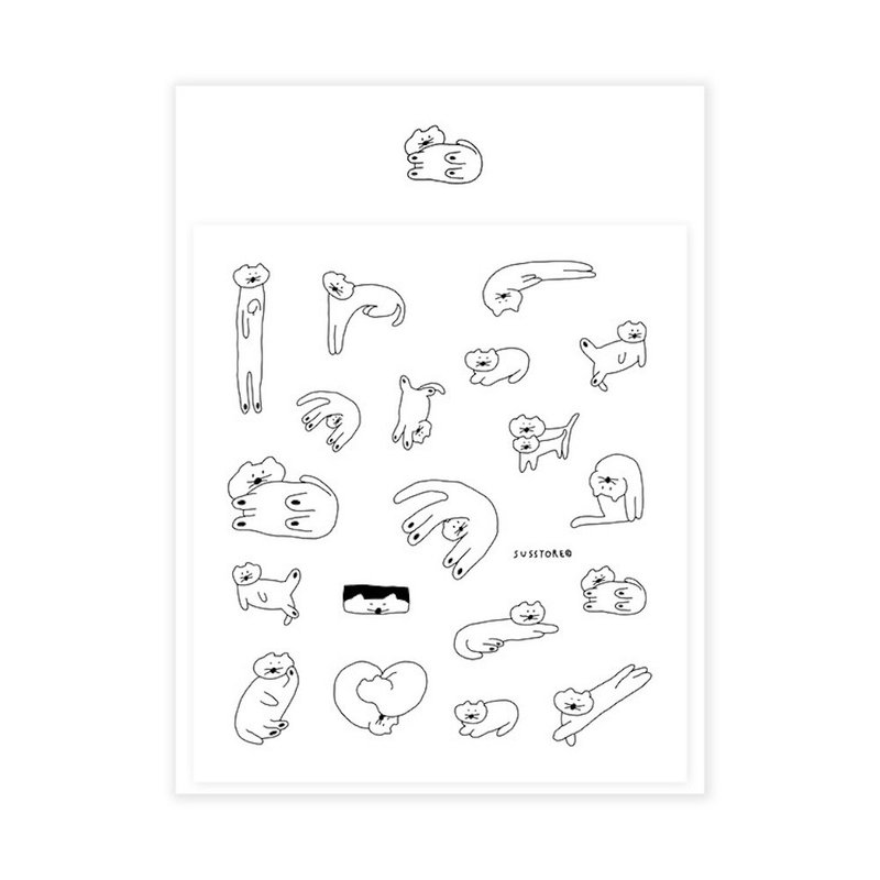 現貨 - 韓國 SUSSTORE - 身體軟 Q 的貓 可重複黏貼透明貼紙 - 貼紙 - 其他材質 白色