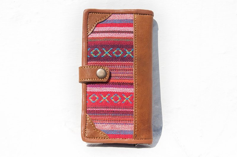 Woven stitching leather long clip / long wallet / purse / woven wallet - Moroccan rainbow ethnic leather - กระเป๋าสตางค์ - หนังแท้ หลากหลายสี