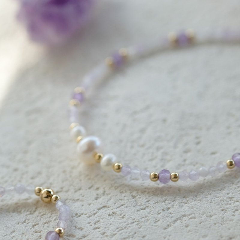 Natural stone bubble pearl series-Amethyst bracelet 14K gold-filled - สร้อยข้อมือ - เครื่องเพชรพลอย สีม่วง