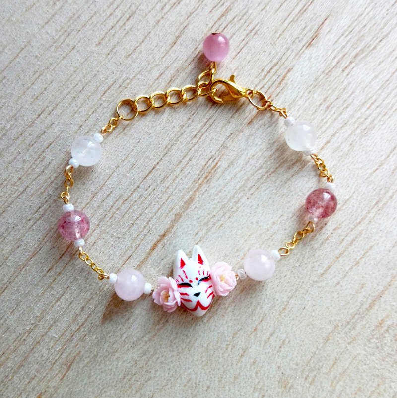 Spring Cherry Fox 14K Gold Bracelet - สร้อยข้อมือ - ดินเหนียว สึชมพู