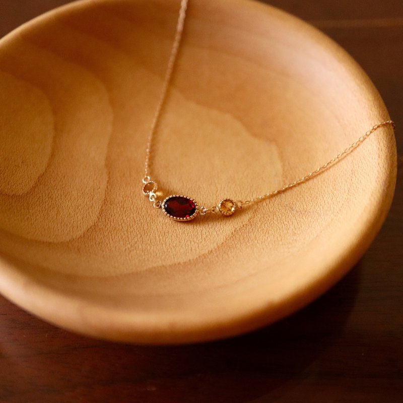 K10 Necklace Garnet & Citrine - สร้อยคอ - เครื่องเพชรพลอย สีแดง