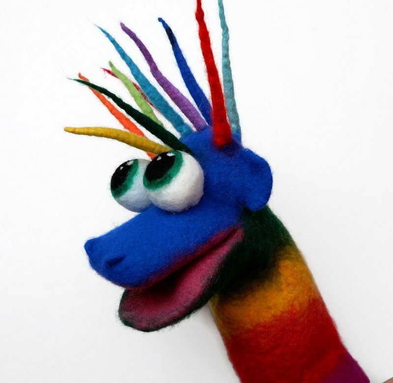 Funny multicolored puppet, glove puppet for puppet theater. Made of natural wool - ของเล่นเด็ก - ขนแกะ หลากหลายสี