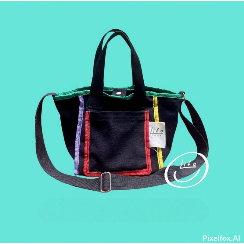Black Rainbow Mini Bag Cotton Rainbow Bag - 其他 - 棉．麻 多色